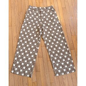 Rhythm Utopia Pants Wide Leg Brown Geometric Print Size 8 Women Coastal Boho